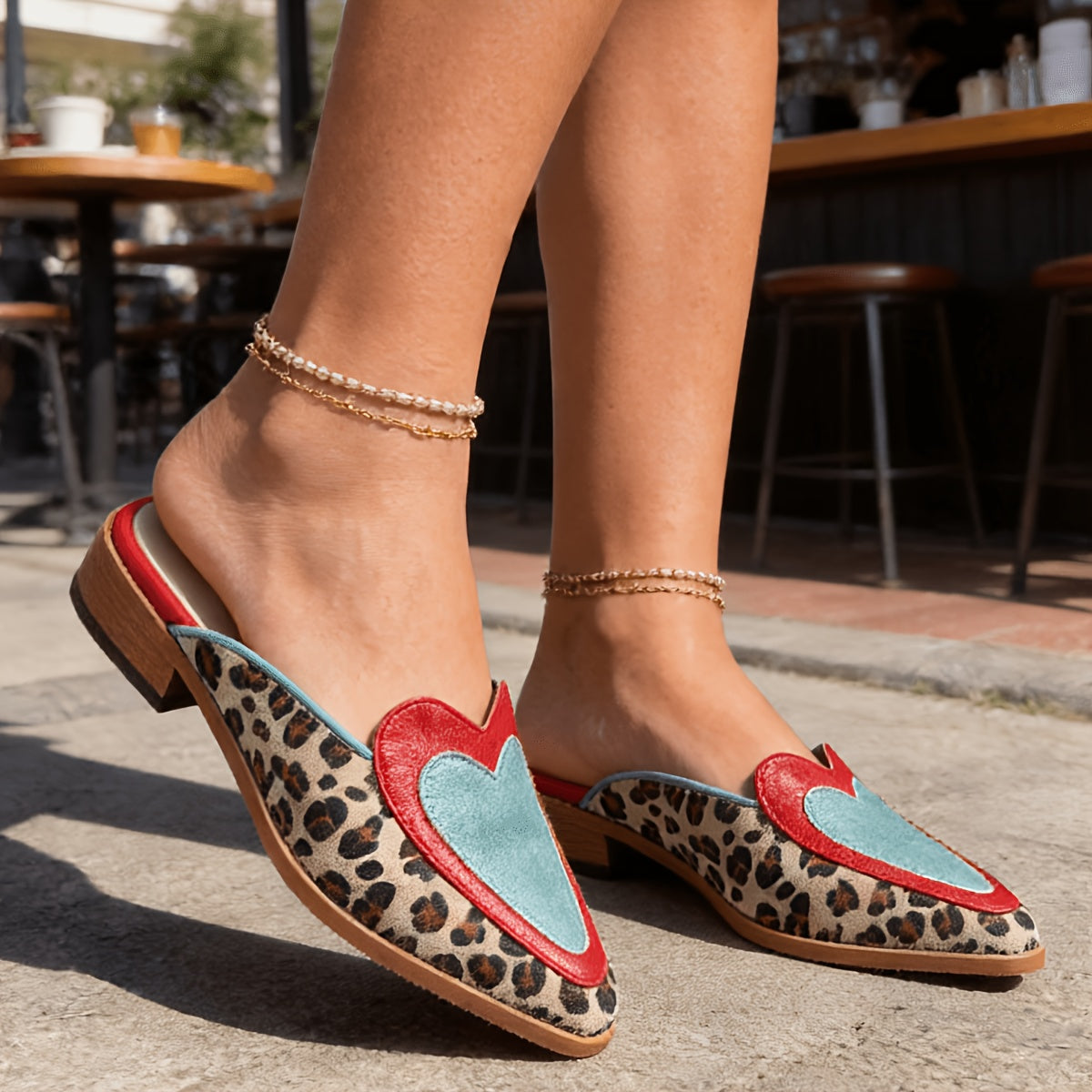 Perla - Mules Planas Sin Talón con Estampado de Leopardo