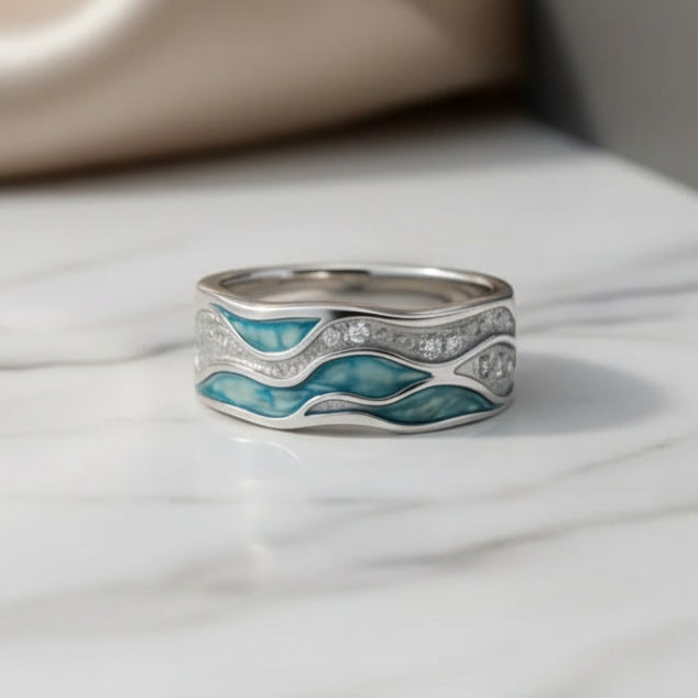 Regina - Anillo de Olas Turquesa en Plata