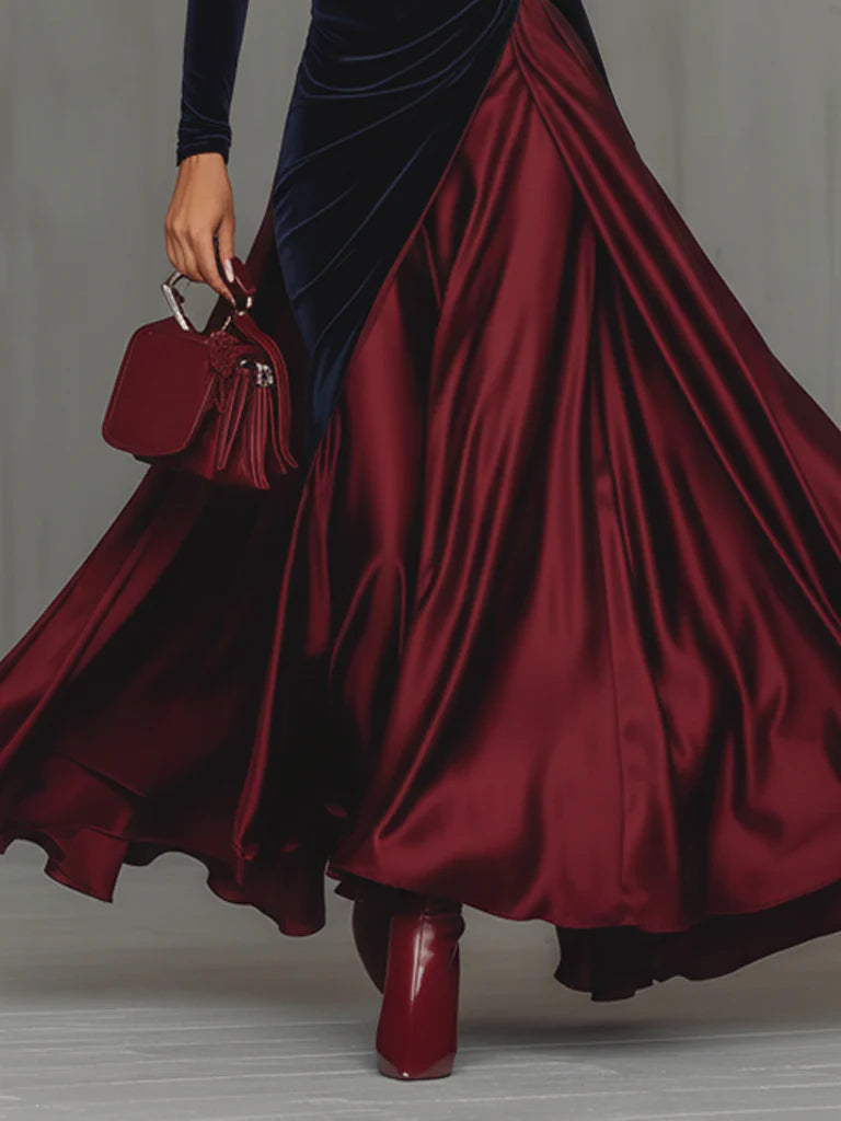 Lara - Vestido Bicolor de Terciopelo y Satén