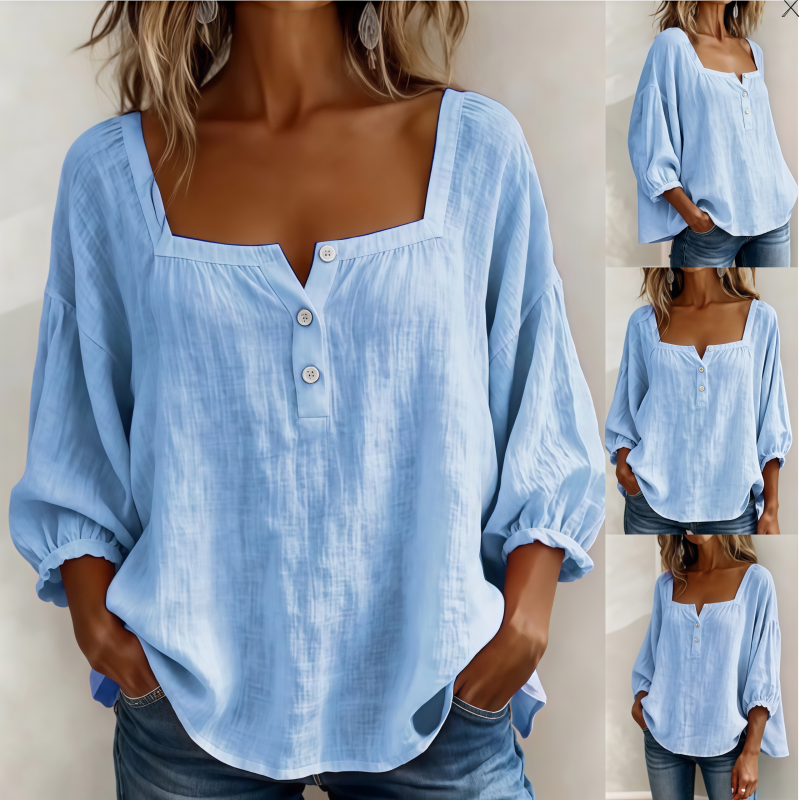 Zaira - Blusa con Cuello Cuadrado y Mangas Abullonadas