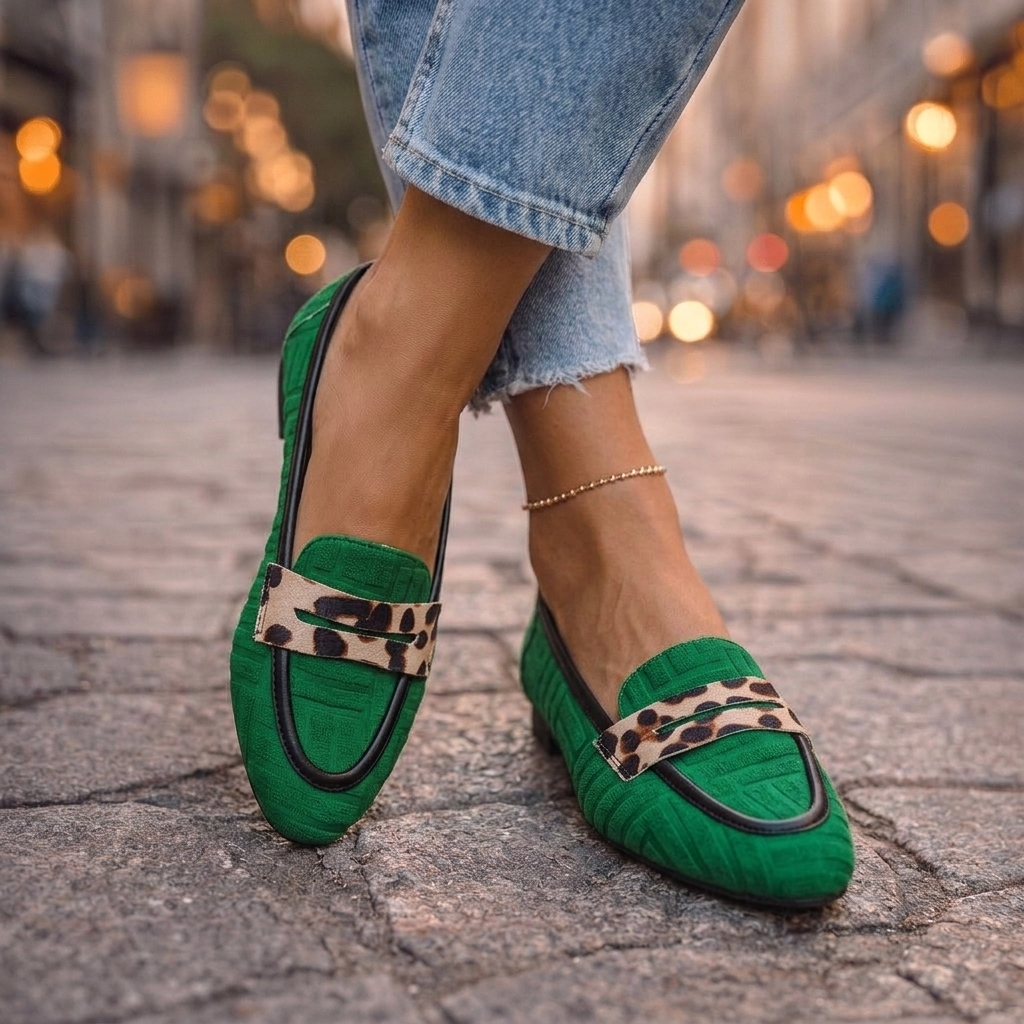 Fiorella - Mocasines Sin Cordones con Estampado de Leopardo