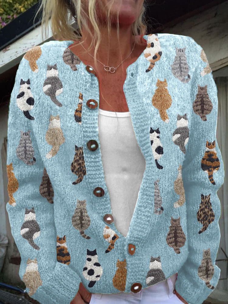 Elena - Cárdigan con Estampado de Gatos