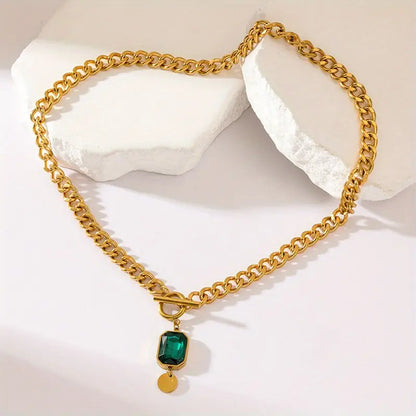 Laura - Collar con Colgante de Esmeralda y Cadena Gruesa | Dorado