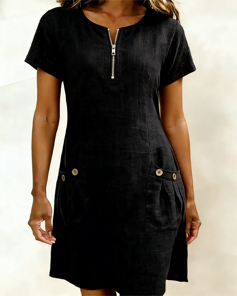 Elena - Vestido de Algodón con Bolsillo de Cremallera