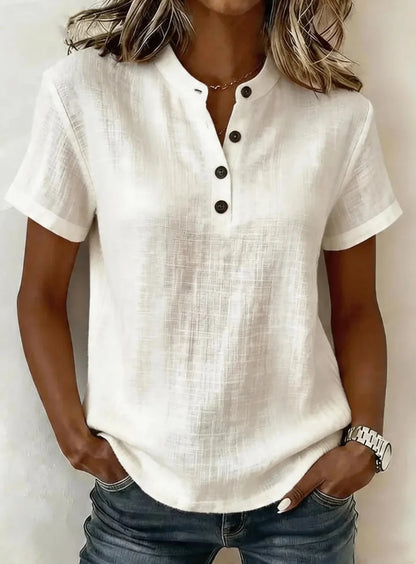 Flor - Blusa Casual con Mangas Cortas y Escote Henley