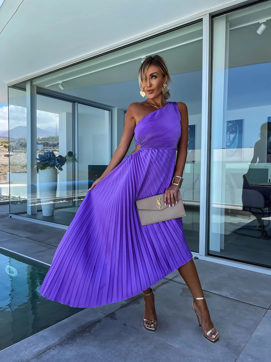 Irene - Vestido Midi Plisado con Un Solo Hombro