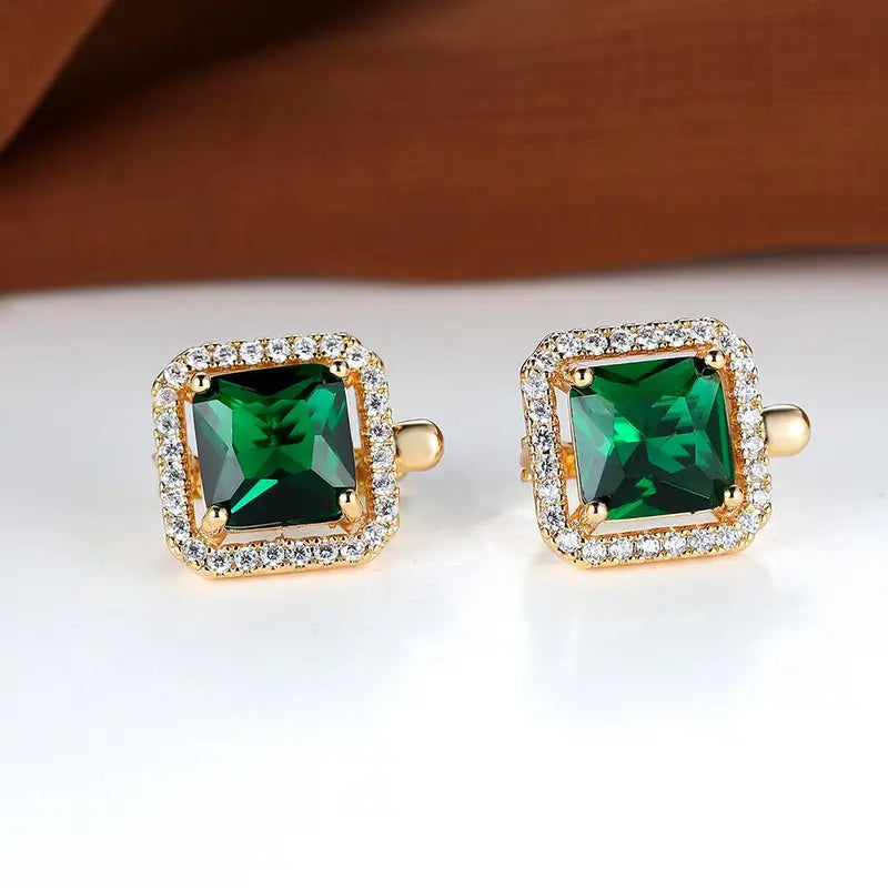 Elisa - Pendientes de Circonita Verde Cuadrada | Dorado