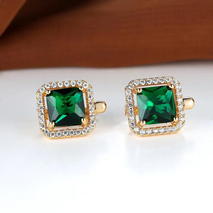 Elisa - Pendientes de Circonita Verde Cuadrada | Dorado