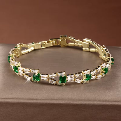 Camila - Pulsera de Tenis Verde Link | Dorado