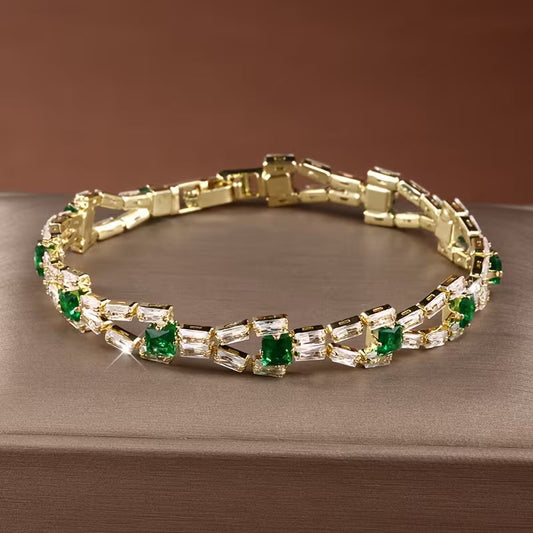 Camila - Pulsera de Tenis Verde Link | Dorado