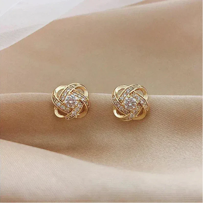 Lourdes - Pendientes Dorados de Espiral con Cristales