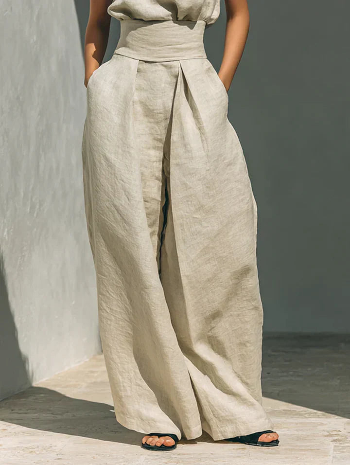 Flor - Conjunto Minimalista de Camiseta y Pantalón Ancho de Algodón y Lino