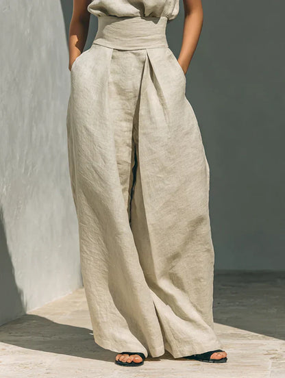 Flor - Conjunto Minimalista de Camiseta y Pantalón Ancho de Algodón y Lino