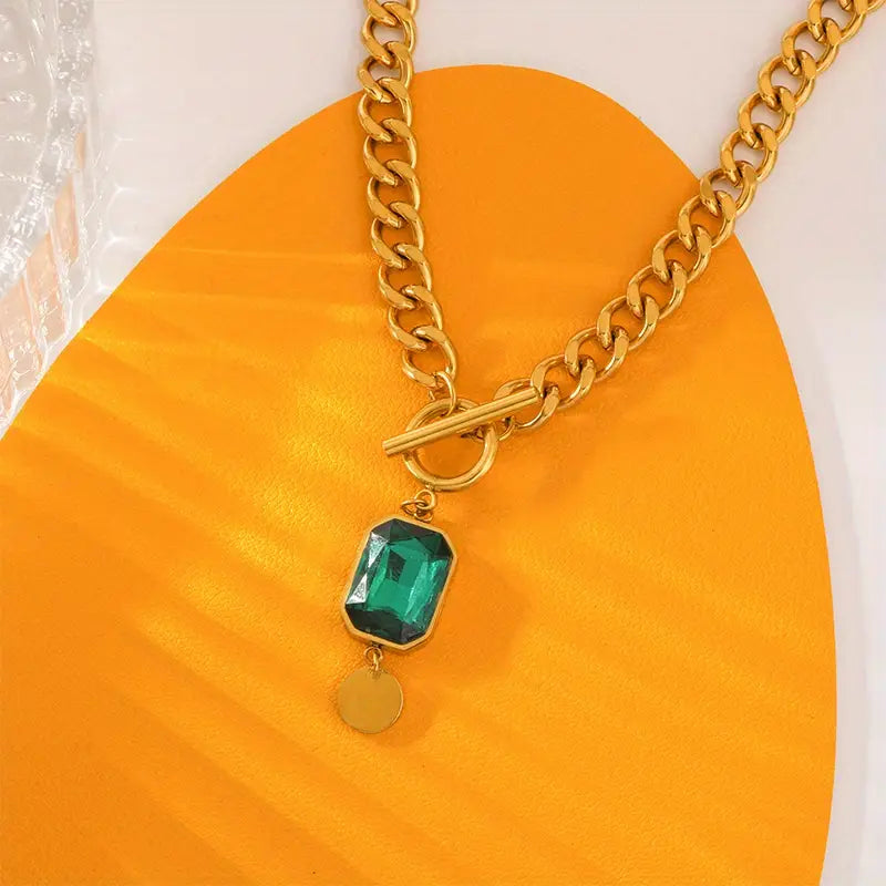Laura - Collar con Colgante de Esmeralda y Cadena Gruesa | Dorado