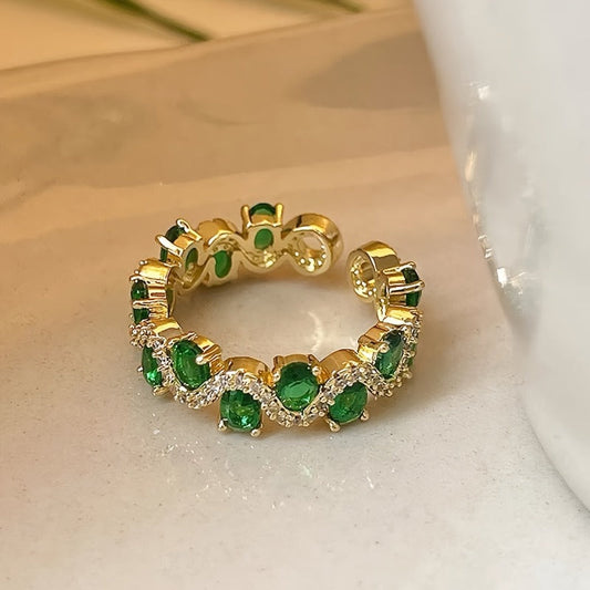 Aitana - Anillo Abierto de Esmeralda Brillante Calira | Dorado