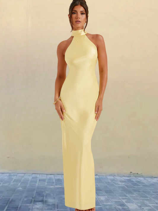 Vera - Vestido Maxi de Satén Elegante con Escote Halter