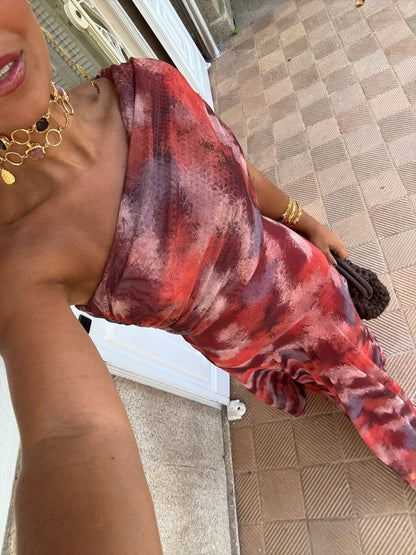 Toledo - Vestido de Tul Estampado Rojo