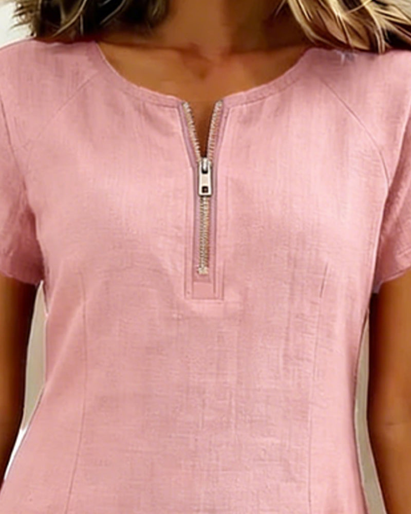 Elena - Vestido de Algodón con Bolsillo de Cremallera