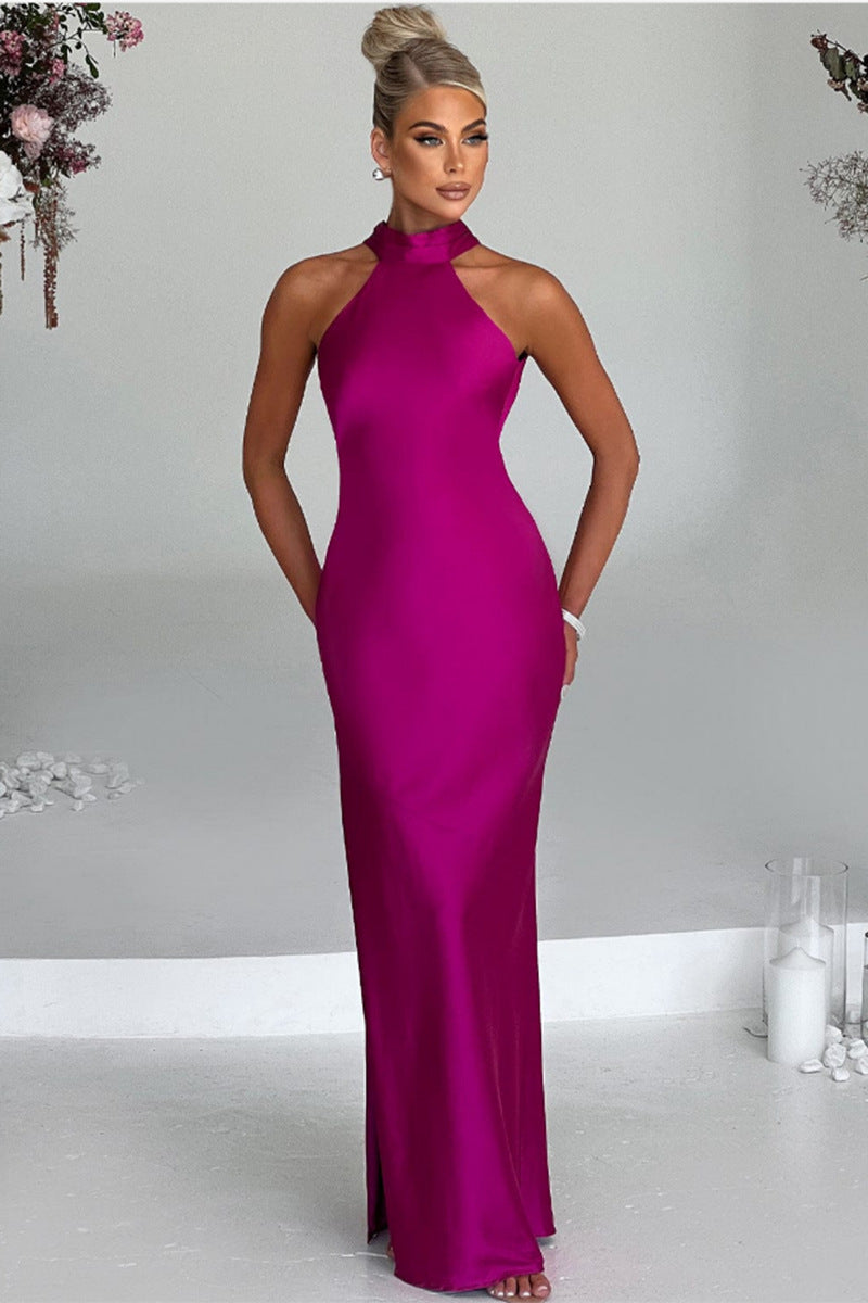 Vera - Vestido Maxi de Satén Elegante con Escote Halter