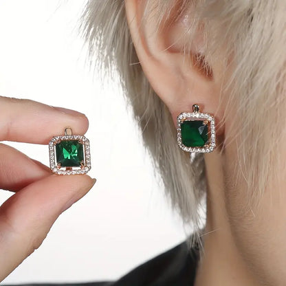 Elisa - Pendientes de Circonita Verde Cuadrada | Dorado
