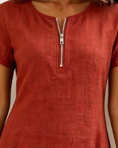 Elena - Vestido de Algodón con Bolsillo de Cremallera