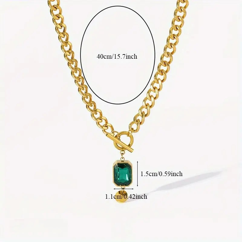 Laura - Collar con Colgante de Esmeralda y Cadena Gruesa | Dorado