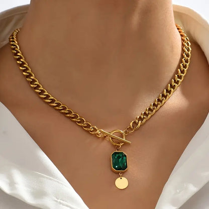 Laura - Collar con Colgante de Esmeralda y Cadena Gruesa | Dorado