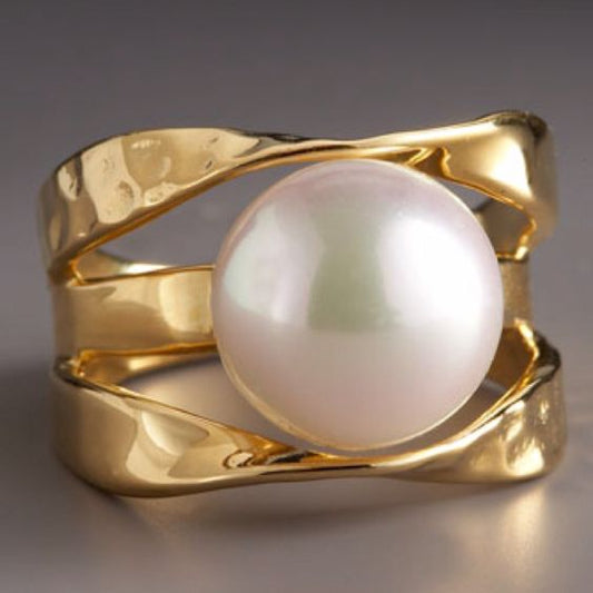 Anillo Vintage de Perla en Oro en Capas