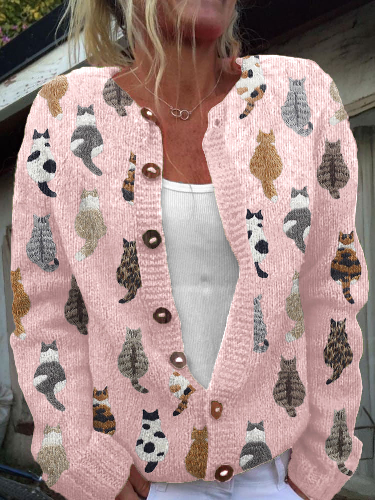 Elena - Cárdigan con Estampado de Gatos