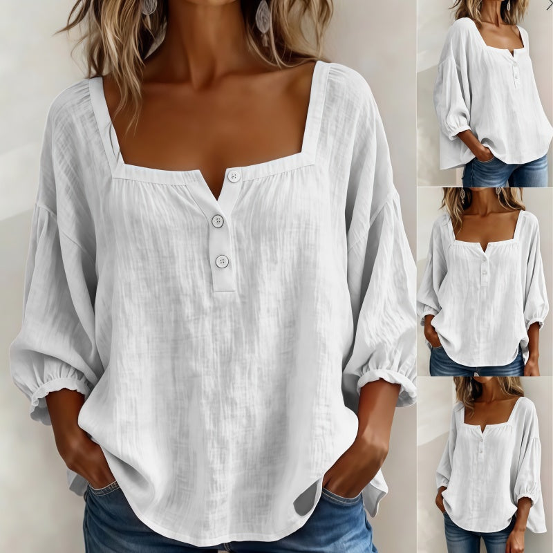 Zaira - Blusa con Cuello Cuadrado y Mangas Abullonadas