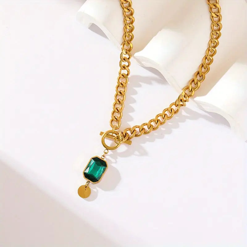 Laura - Collar con Colgante de Esmeralda y Cadena Gruesa | Dorado