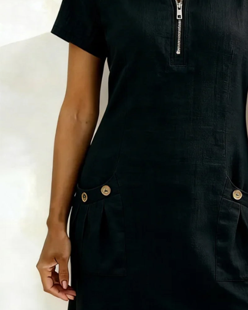 Elena - Vestido de Algodón con Bolsillo de Cremallera