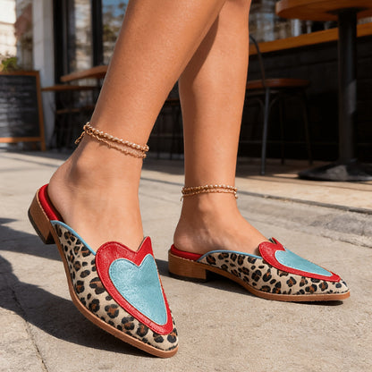 Perla - Mules Planas Sin Talón con Estampado de Leopardo