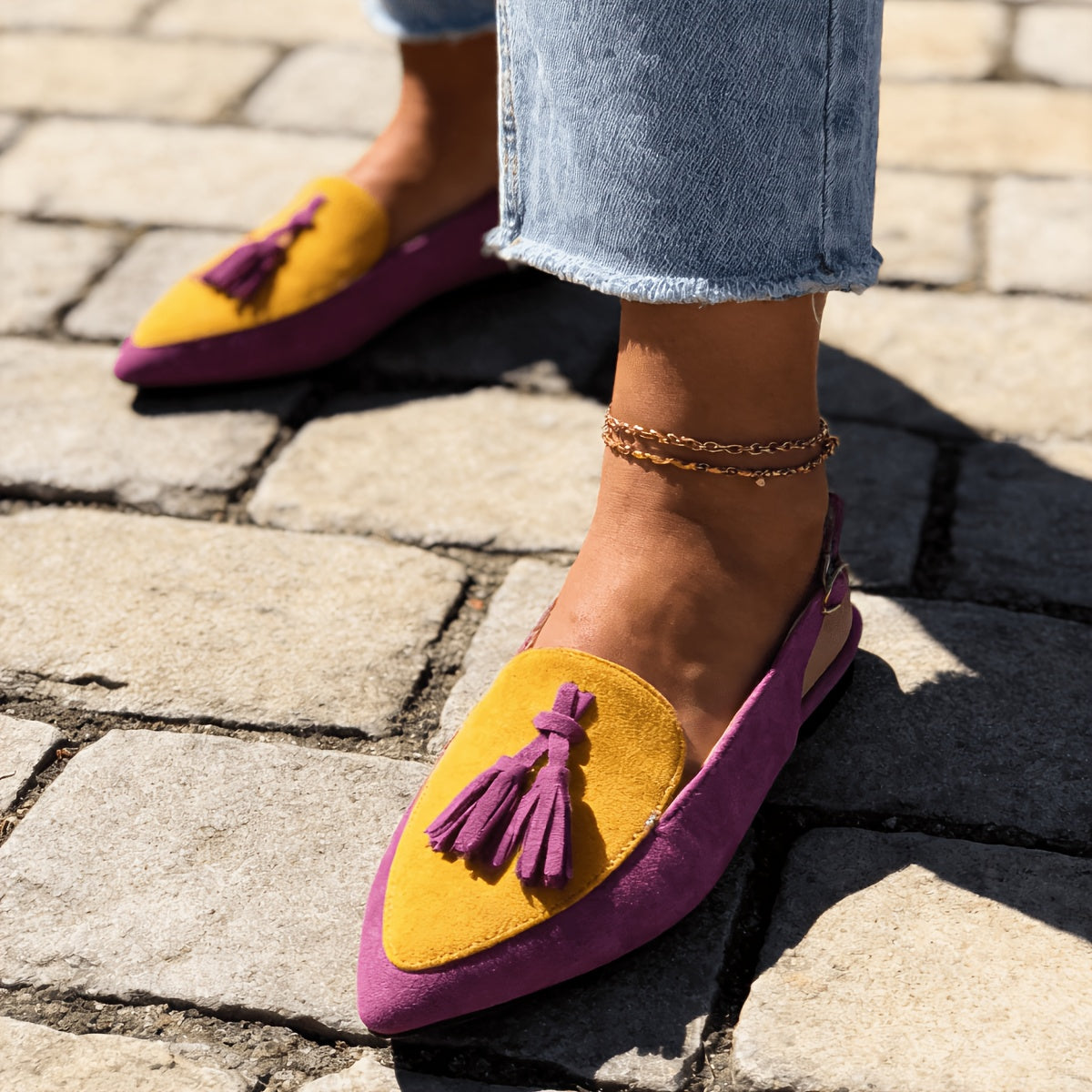 Marisa - Mules Slingback con Hebilla y Borlas