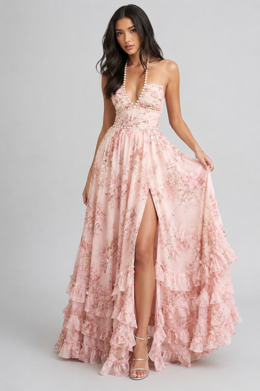 Carla - Vestido Maxi Chic de Estilo Floral Vintage