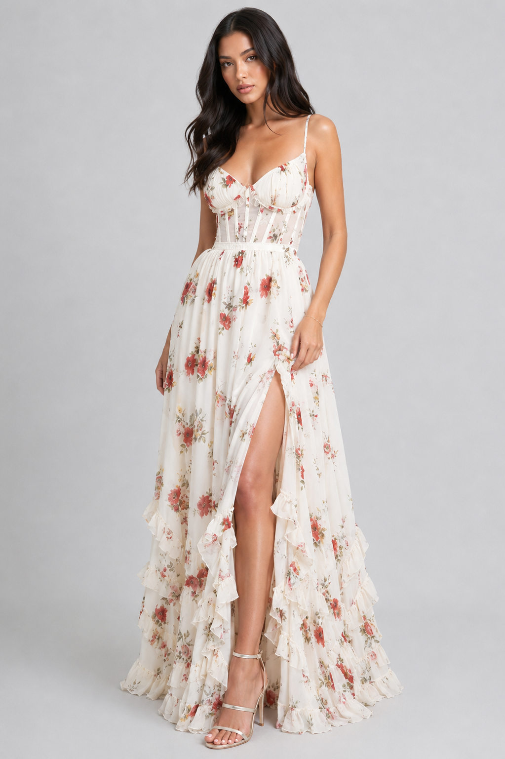 Carla - Vestido Maxi Chic de Estilo Floral Vintage