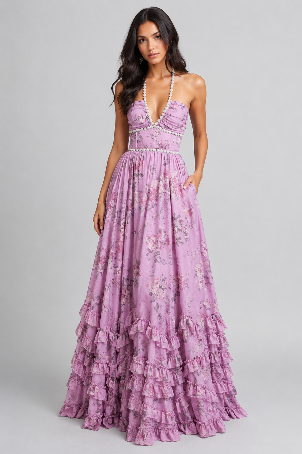 Carla - Vestido Maxi Chic de Estilo Floral Vintage