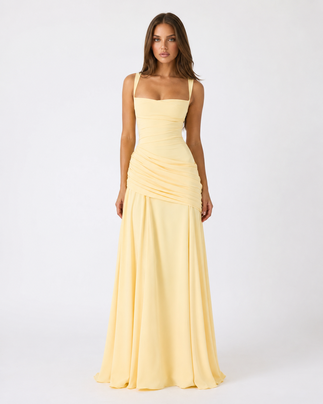 Aitana - Vestido Maxi con Escote Cuadrado Fruncido