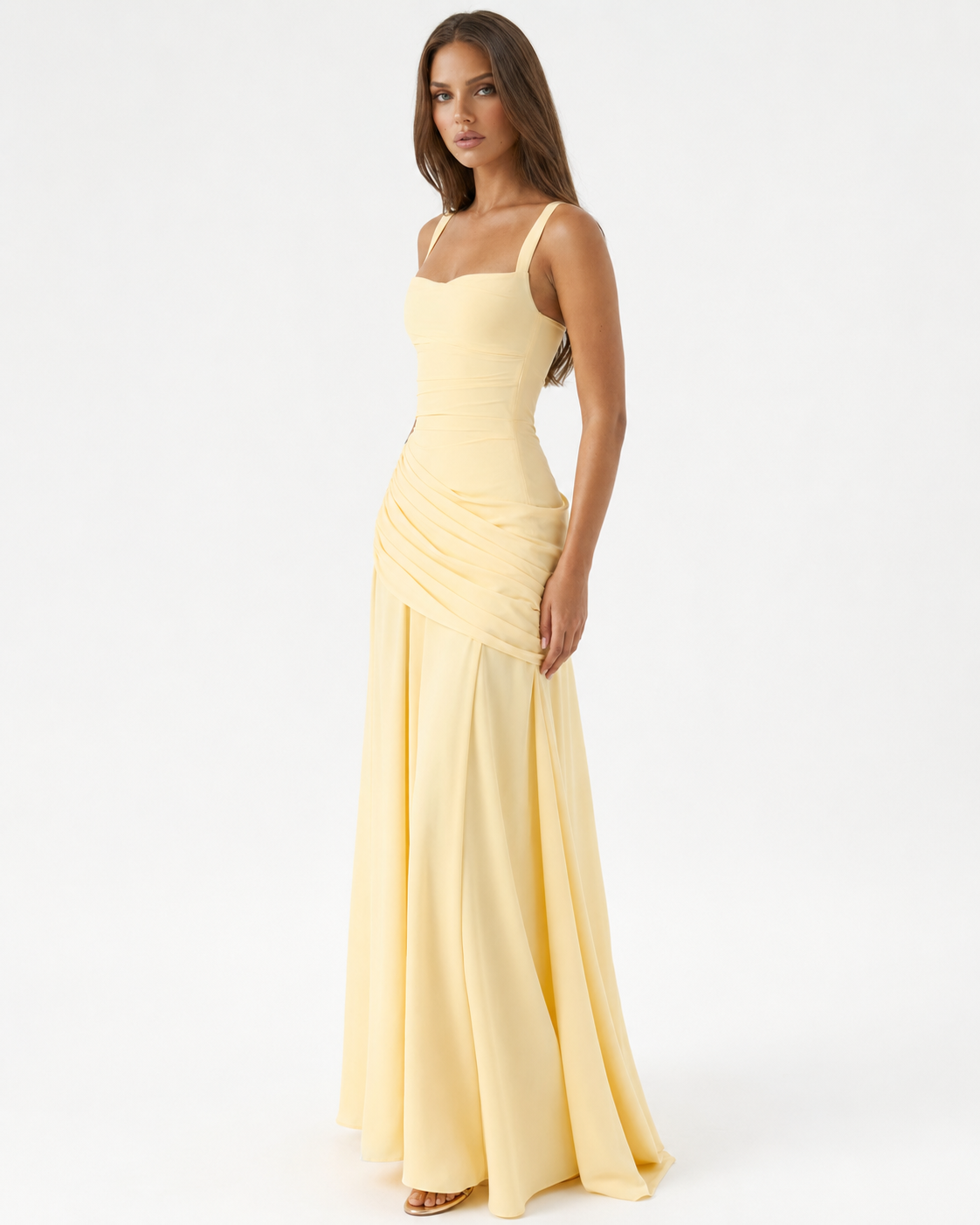 Aitana - Vestido Maxi con Escote Cuadrado Fruncido