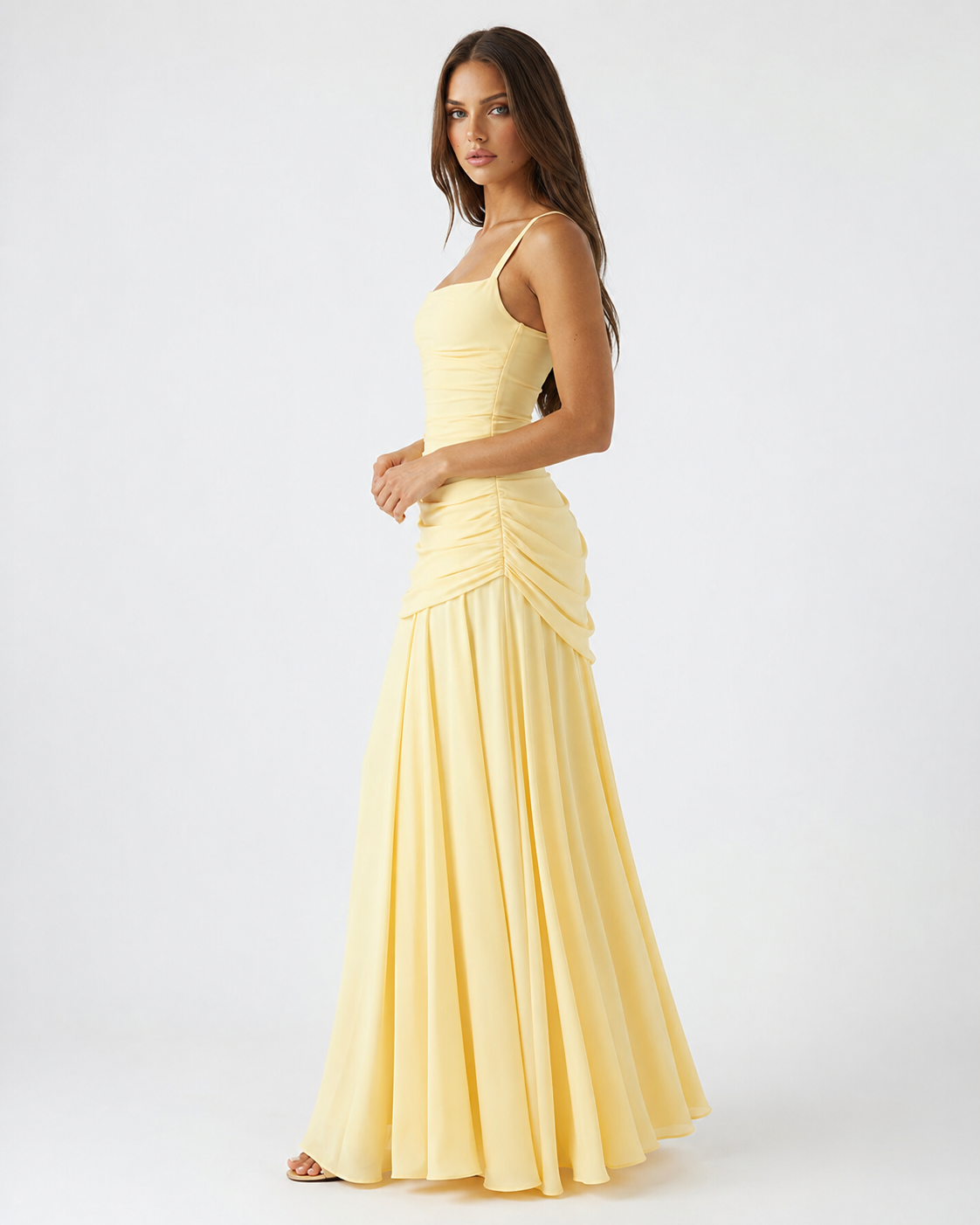 Aitana - Vestido Maxi con Escote Cuadrado Fruncido