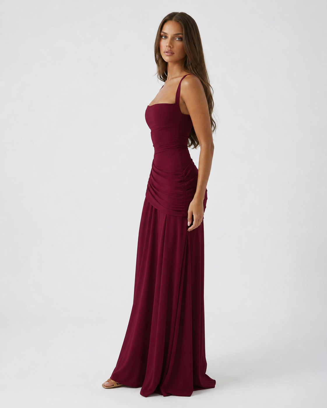 Aitana - Vestido Maxi con Escote Cuadrado Fruncido