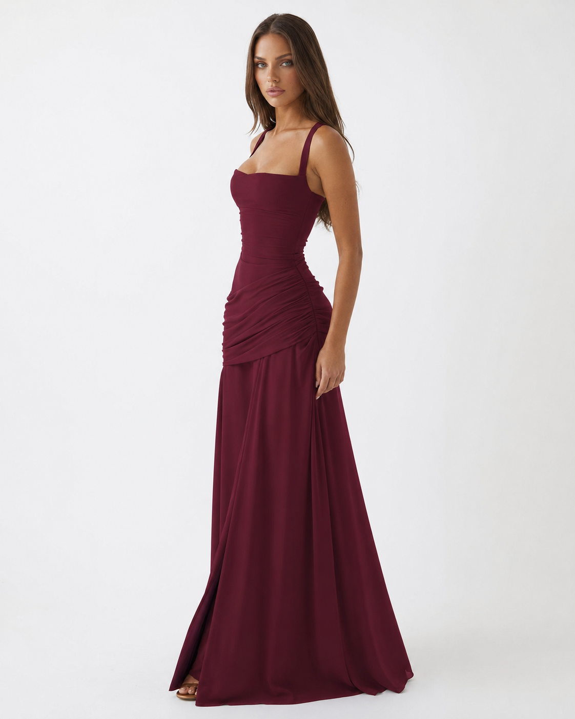 Aitana - Vestido Maxi con Escote Cuadrado Fruncido