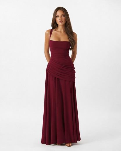 Aitana - Vestido Maxi con Escote Cuadrado Fruncido