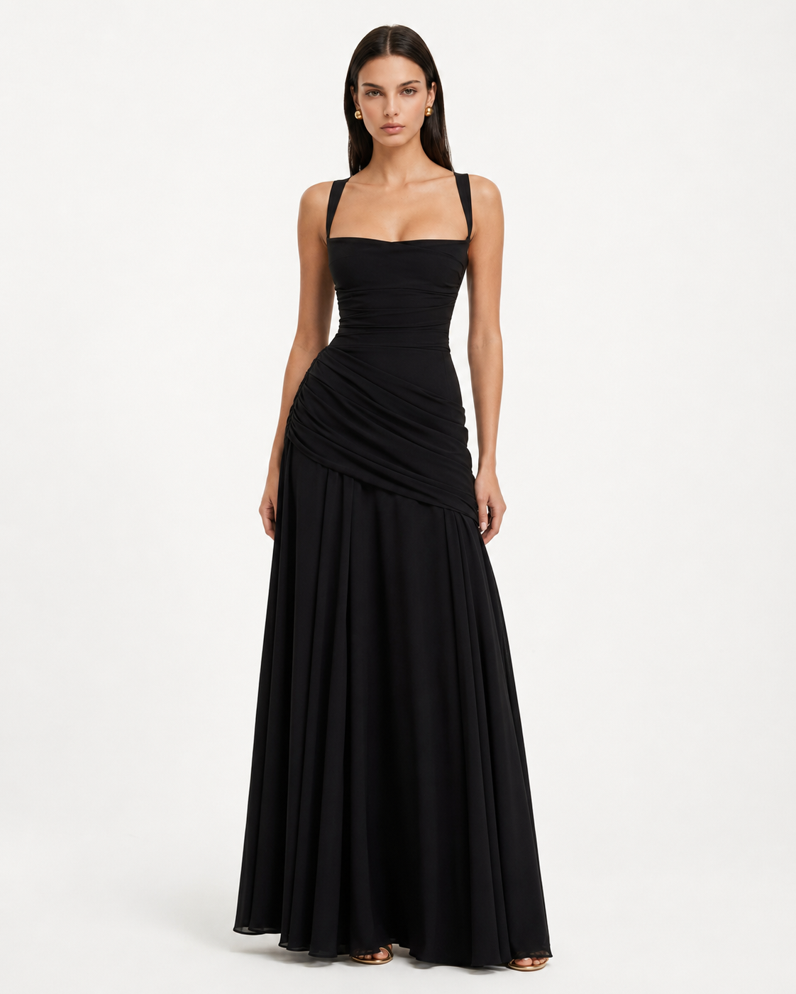 Aitana - Vestido Maxi con Escote Cuadrado Fruncido