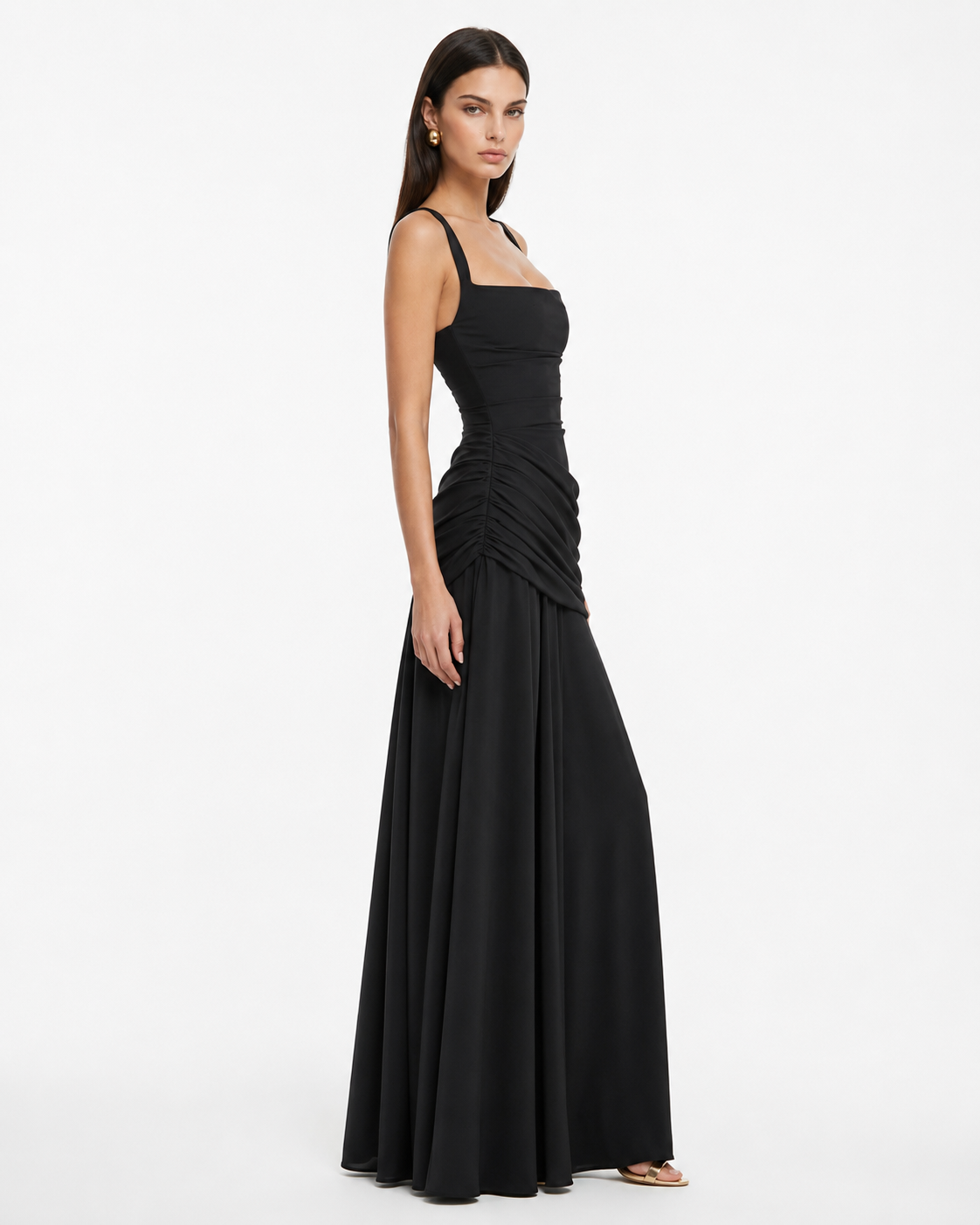 Aitana - Vestido Maxi con Escote Cuadrado Fruncido