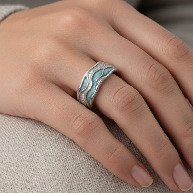 Regina - Anillo de Olas Turquesa en Plata
