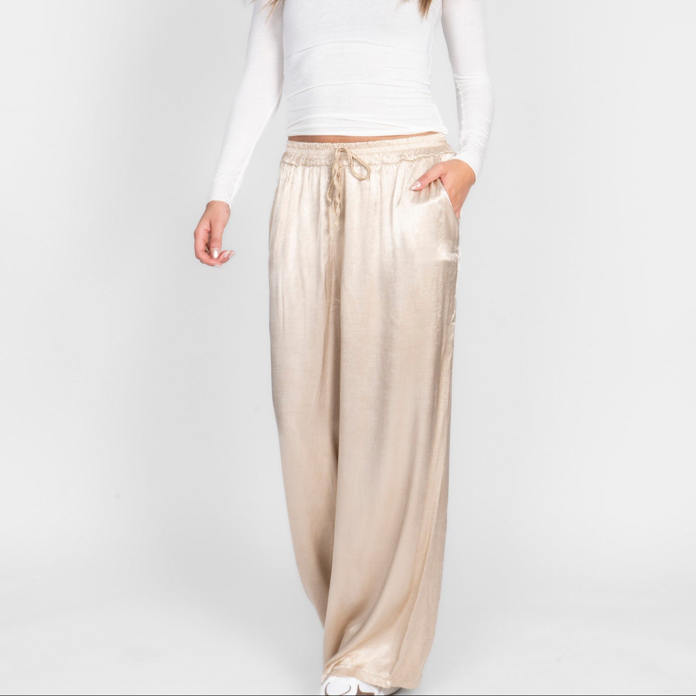 Isabel - Pantalón Satén de Pierna Ancha
