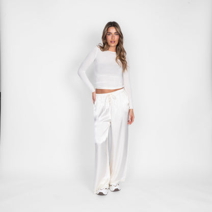 Isabel - Pantalón Satén de Pierna Ancha