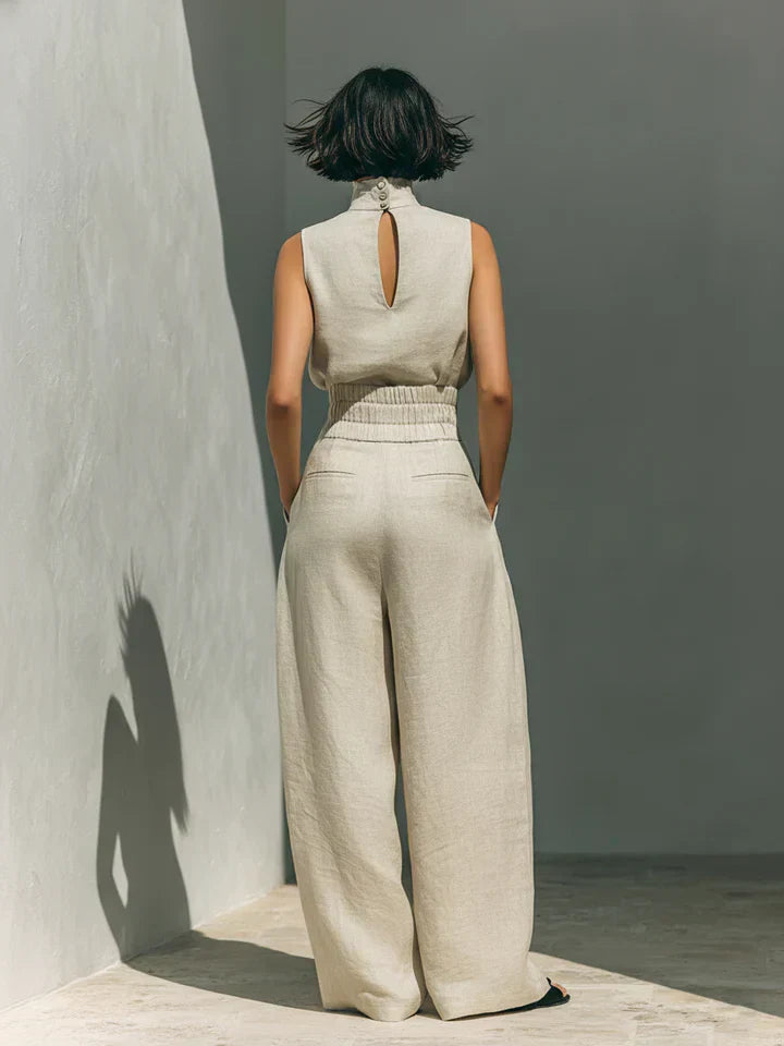 Flor - Conjunto Minimalista de Camiseta y Pantalón Ancho de Algodón y Lino