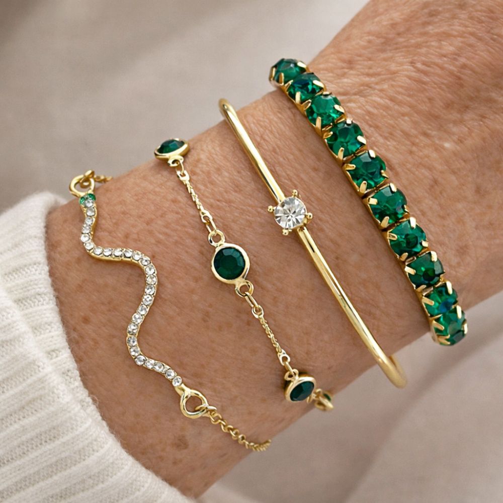 Green Gemstone - Set de Brazaletes con Piedra Verde